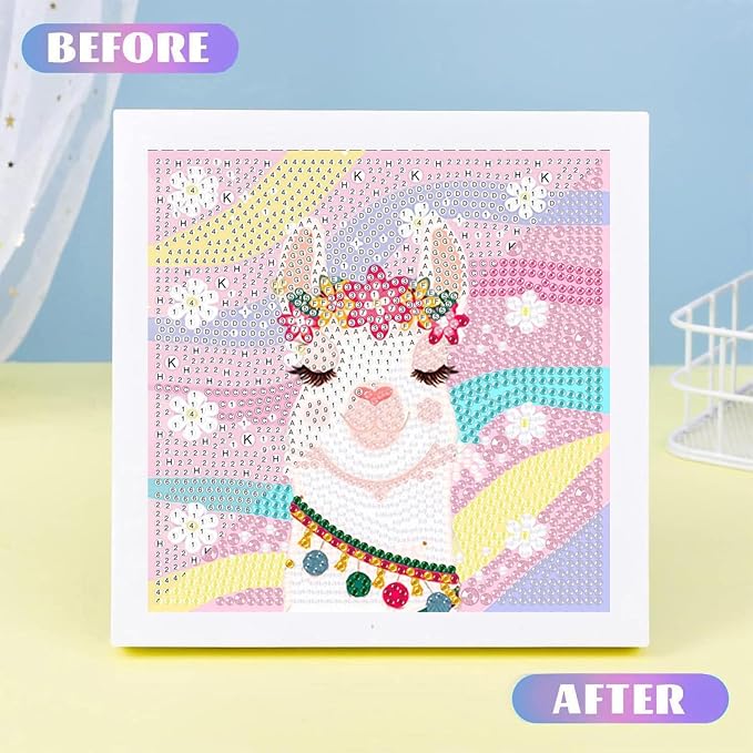 ajepon Alpaca Diamond Art Kits for Kids with Frame, Animal Diamond Art for Kids Ages 8-12, Alpacas Diamond Painting Kits for Kid with Beautiful Package for Gift Home Wall Decor (7x7inch)