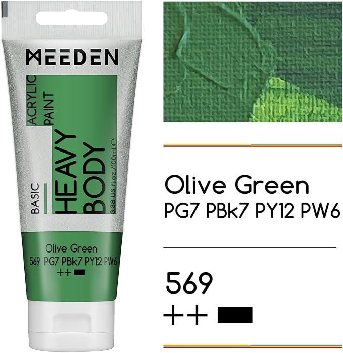 MEEDEN Acrylic Paint Olive Green: 100ml/3.38oz x 2 with Titanium White | Heavy Body Artist Acrylic Paint Set for Canvas, Wood & Craft, Non-toxic Creamy Art Paint with Titanium White for Mixing