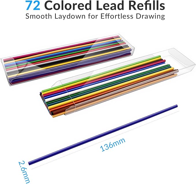 2.6MM Colored Mechanical Pencil Lead Refills, 36 Colors, 2 Pack