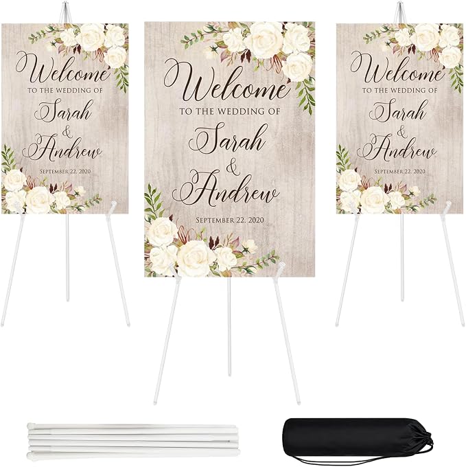 JEAWIWI 3 Pcs Lightweight Easel Stand, 66 Inch, White, with Portable Bags | Adjustable Art Poster Board Metal Stand, for Display Wedding Welcome Sign, Painting, Art Display, Home & Party Use, and More