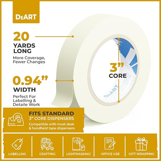 DEART Colored Masking Tape Painters Tape 12, 8 or 6 Pack - 1 or 0.6 Inches for DIY Crafts Arts Supplies, Whiteboard Tape Dry Erase Board Tape for Kids No Residue (4, 0.98 Inch Beige)