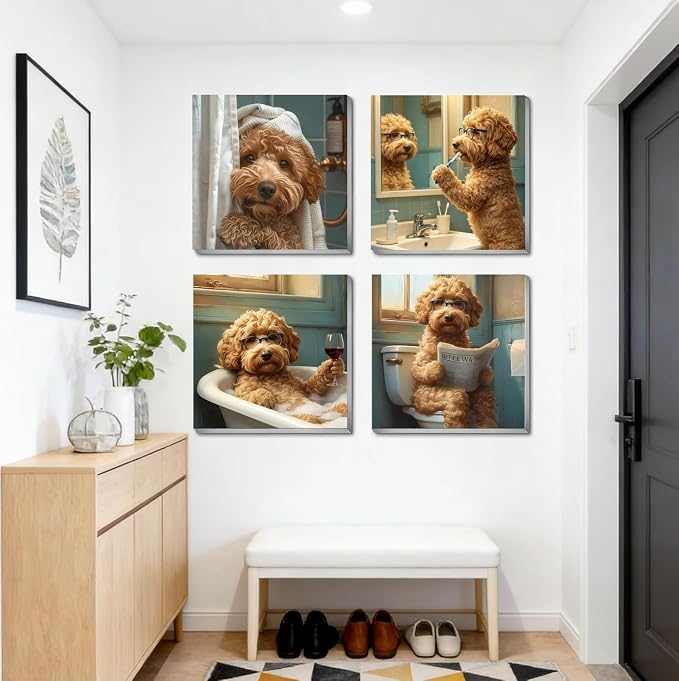 Fotasmua 4 Pack Dog Paint by Numbers Kit for Adults with Frame, Funny Bathroom Dog Paint by Number for Beginners, Easy Acrylic Adult Paint by Number Kits for Home Wall Decor 8x8 Inch