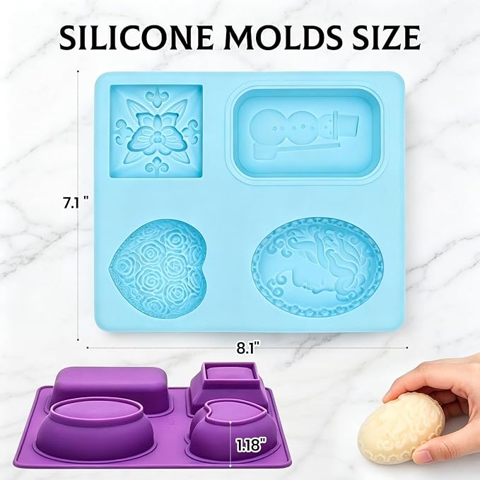 SJ 3D Silicone Craft Mold Set, 2-Pack 4-Cavity Soap & Craft Molds | For Crafts, Soap Making, Resin, Wax Melts & Chocolate, Food Grade Silicone, Easy Release, Reusable