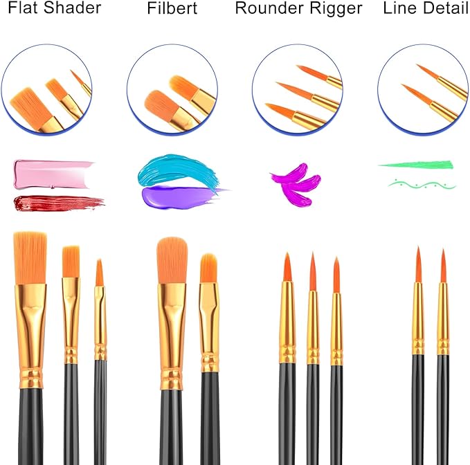 ESRICH 160PCS Paint Brushes, Paint Brush for Acrylic Painting | Artist Paintbrushes for Oil Watercolor, Body Face Rock Canvas, Small Paint Brushes for Kids, Black