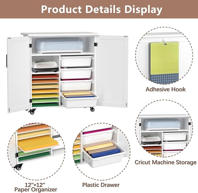GDLF Craft Cart Compatible with Cricut, Rolling Storage Cabinet