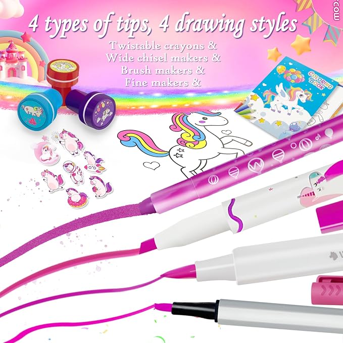 56 PCS Washable Scented Markers Set with Glitter Pencil Case, Kids Art Set