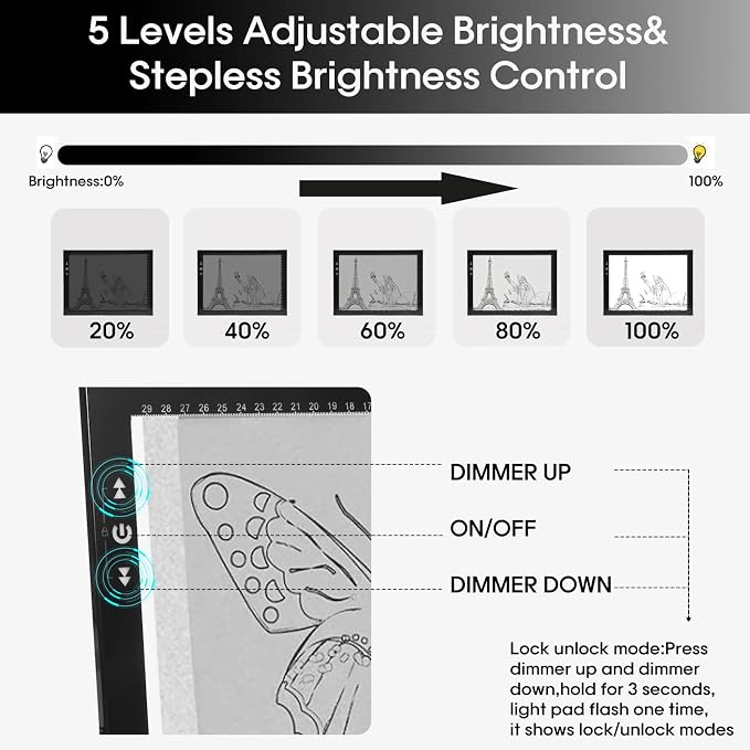 HSK 9”x13”LED Artist tracing Light Box Copy Table, Adjustable High Brightness Light Pad for Tatto Drawing, Sketching, Animation, Diamond Painting Accessories