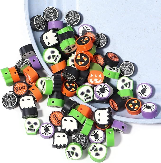100 Pcs Halloween Polymer Clay Beads Heishi Spacer Beads Supplies for DIY Bracelet Earring Necklace Jewelry Making