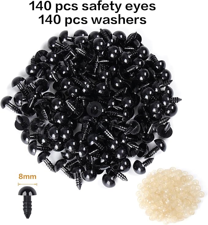 XKDOUS 8mm Safety Eyes, 280pcs Crochet Eyes for Amigurumi | Safety Eyes for Crocheting，Stuffed Animal Doll Eyes for DIY Crafts
