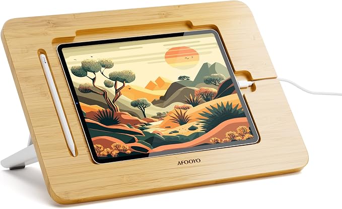AFOOYO Bamboo Tablet Drawing Stand - Portable & Adjustable 5 Angles,Laptop Stands Riser, Book Reading Stand,Compatible with 9.7/10.2/10.5/10.9/11 inches