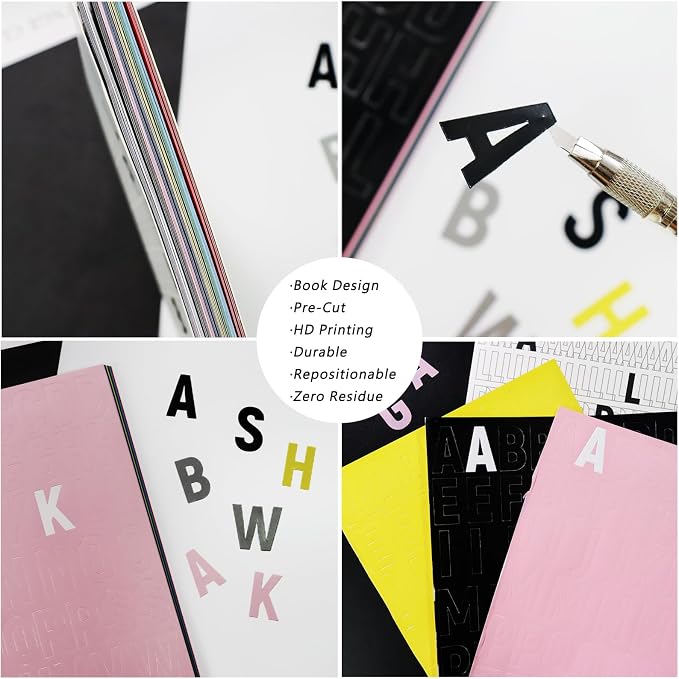PRSTINCOL 3456 Pcs 36 Sheets Colorful Alphabet Stickers Pad, 9 Colors Self Adhesive Letter Number Stickers Vinyl Waterproof Decals for Mailbox Gift Decoration Door Classroom Decor DIY Crafts