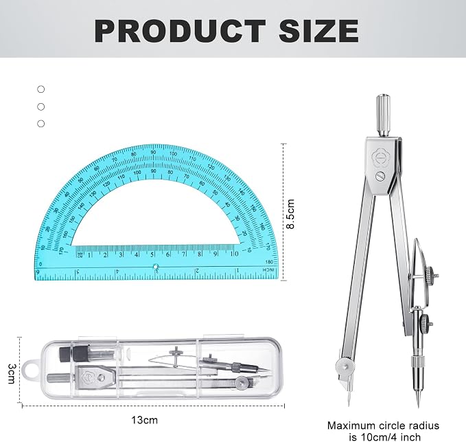 EBOOT Drawing Compass and 6 in Protractor Geometry Set, Blue | Geometry Math Set, Swing Arm Protractor Ruler Compass, Geometry Drawing Tools for Measuring Angles