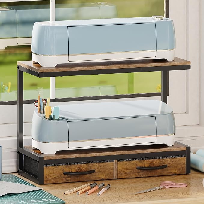 VENNQD Stand Compatible with Cricut Maker and Cricut Explore Air Series Stand Legs for 2 Cricut Machines Fully Open 2 Tier Desktop Craft Accessories Storage Organizer (Rustic Brown)