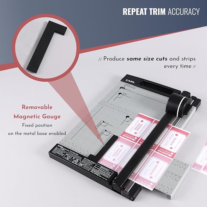 CARL Professional Rotary Paper Cutter with Clear Window – 12" Trimmer with Metal Base, Magnetic Guide, Calibrated Extension – Precise Paper, Label, Photo & Craft Cutting Tool