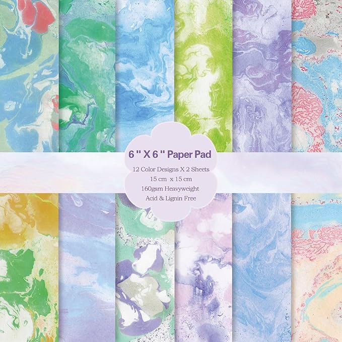 6x6" Cardstock Single Sided Scrapbooking,Craft Decorative Scrap Book Paper | 160gsm,24-Sheet 12Patterns Colored Paper,Junk Journal Supplies,Vivid Origami Papers DIY Craft Gift Wrapping Album.Halo Stain