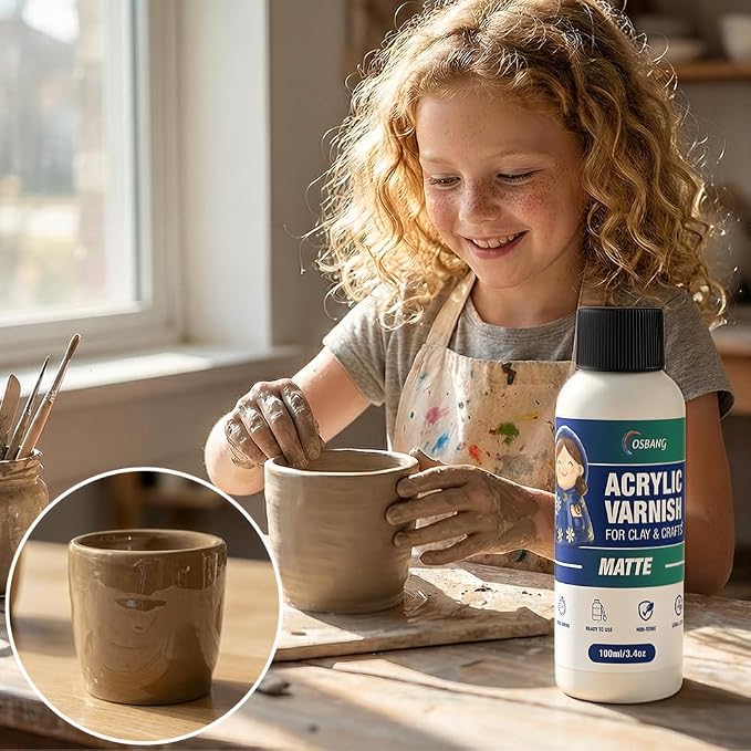 OSBANG 100ML Air Dry Clay Glaze, Matte Finish Air Dry Clay Varnish, Helps Prevent Cracking, Scratches and Wear, Clear Sealant for Ceramics, Paintings, Wood and DIY Projects