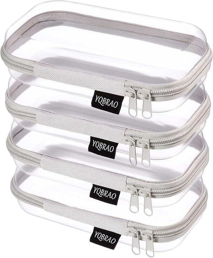 YQBRAO Clear Hard Shell Zipper Cases, 4 Small Cable Organizers, Grey