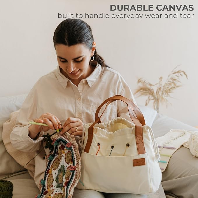 Stylish Crochet Bag Organizer for Yarn - Durable Canvas with 8 Pockets