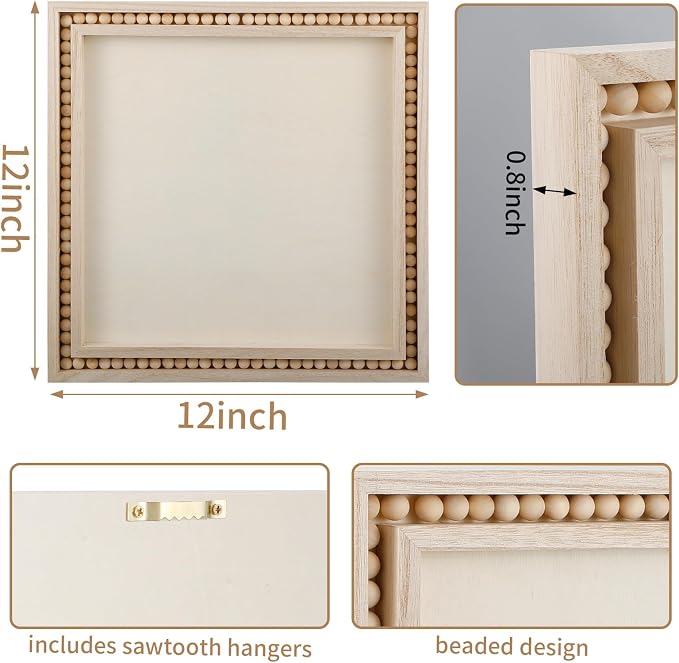 Wenqik 4 Pack Beaded Wood Panels Boho Style Wood Canvas Board Unfinished Wooden Panel Boards for DIY Crafts Painting Pouring Drawing Art Projects(12 x 12 Inch)