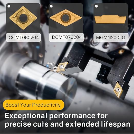Indexable Lathe Turning Tool 21Pcs Kit 5/16" 8mm Shank 7 Pcs Metal Lathe Tool Holder Set with 14 Pcs Turning Inserts for Turning Grooving Threading Boring Carbide Inserts Carbide Turning Tool