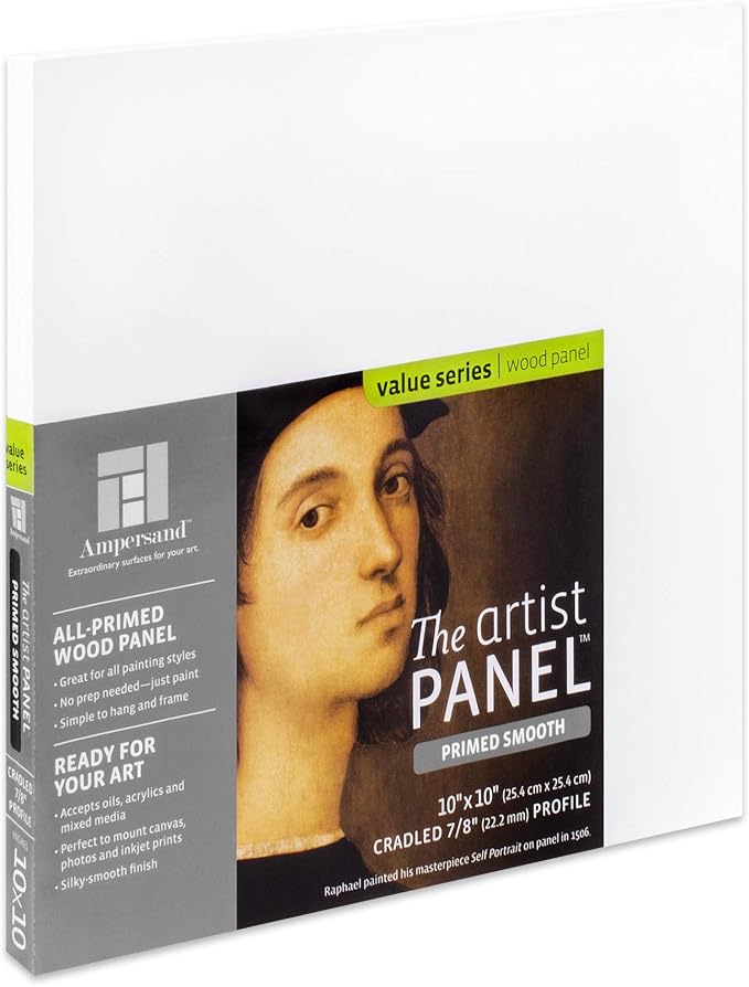 Ampersand Artist Panel Primed Smooth Surface for Painting and Mixed-Media, 7/8 Inch Depth, 10X10 Inch (PWP751010)