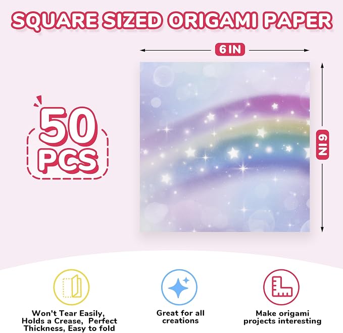 JoyCat Dreamy Fantasy Patterned Origami Paper, 50 Sheets, 6x6 Inch | Double-sided celestial, magical and mythical patterns create dreamy origami, scrapbook pages, cards and fantasy crafts.