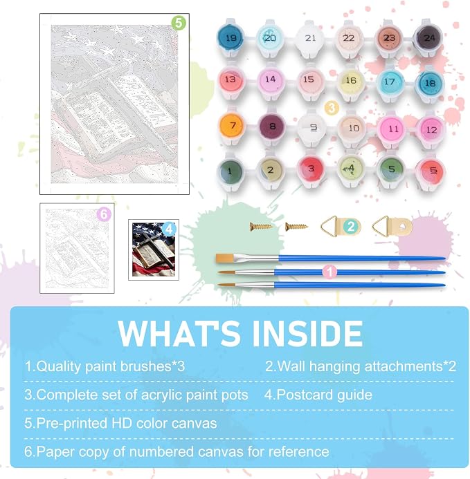 Paint by Numbers Kit for Adults, Flag Cross DIY Acrylic Canvas Painting Set | 16x20 Inch, Religious Christian Bible Number Painting Craft Kit, Home Wall Decor, Stress Relief Relaxing Hobby Gift
