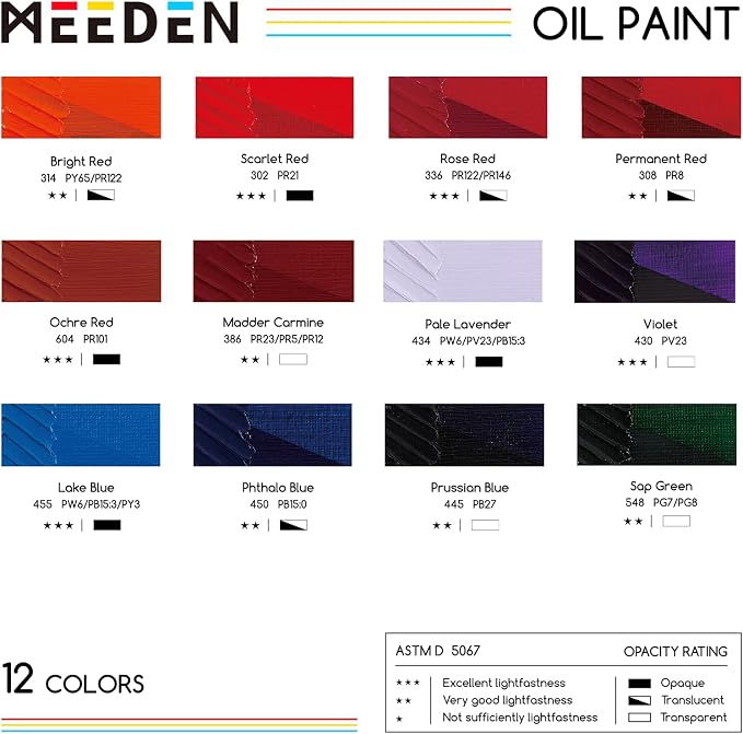 MEEDEN Artist Oil Paint Set - 12 Colors x 60ml/2oz Tubes | Floral and Botanical Palette for Canvas Painting, Rose, Violet, Blue and Green Colors for Flowers and Decorative Art
