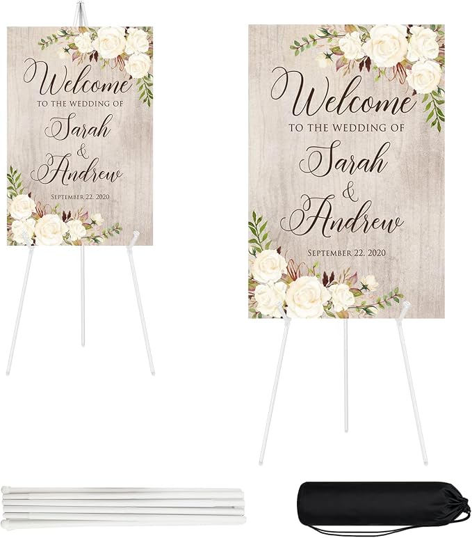 JEAWIWI 2 Pcs Lightweight Easel Stand, 66 Inch, White, with Carry Bags | Adjustable Portable Display Easel for Posters, Foam Boards, Signs, Art Displays & Indoor Events, for Wedding, Home, Office