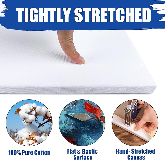 Halobios Blank Canvases - 8x10in Stretched Canvases, 20 Pack, 5/8 Inch Profile, 100% Cotton Artist Framed Canvas for Acrylics, Oils & Other Painting Media