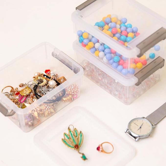 Citylife 8 Packs Plastic Bead Organizers 0.53 QT Clear Storage Containers with Lids for Craft Storage Small Storage Box, 5.28 x 3.86 x 2.36 Inches