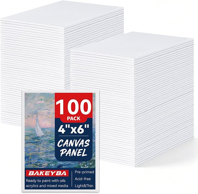 100 Pack 4x6 Inch Mini Painting Canvas Boards for Kids Mini Canvas Panels | White 100% Cotton for Acrylics Oil Watercolor Tempera Paints Art Class Supplies