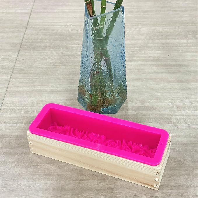 Rectangular Rose Soap Silicone Mold with Wood Box,Rose Red | Flexible,Flowers Craft Art,For Soap Making Supplies