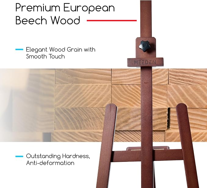 MEEDEN Art Wooden Easel Stand: Solid Beechwood, Can Hold Canvas up to 43" | Adjustable Height from 57"-76" for Studio Gallery, Multiple Angles A-Frame Easel for Adults Artists Beginners, Deep Walnut