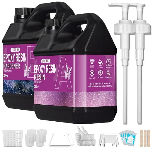 Puduo Epoxy Resin Kit 72OZ, Newly Formulated Crystal Clear Epoxy Resin | Strong, Bubble-Free, Anti-Yellowing Art Resin that，Suitable for Casting, DIY, Molds, Jewelry, Easy to Mix 1:1 Ratio