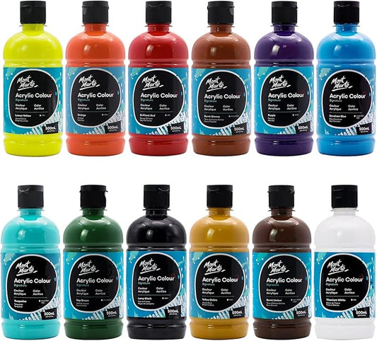 Mont Marte Signature Basic Color Acrylic Paint Set, 16.9oz (500ml), Semi-Matte Finish,Suitable for Canvas, Wood, Fabric, Leather, Cardboard, Paper, MDF and Crafts