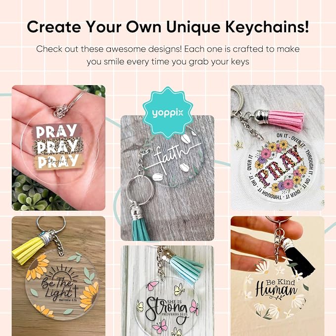 YOPPIX 140 PCS Acrylic Keychain Blank Set, Faith Double-Sided UV DTF Stickers Acrylic Keychain Making Kits for Vinyl DIY Craft Project