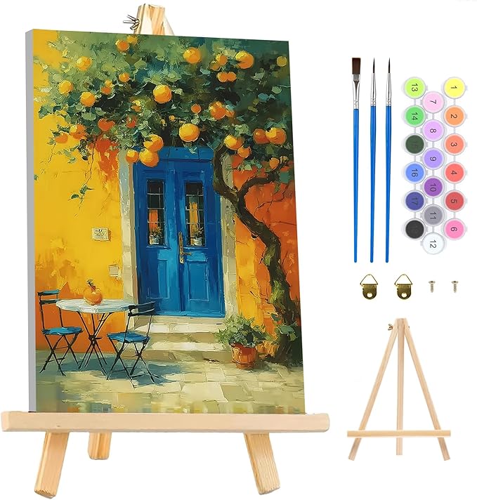MAXBYE Framed Paint by Numbers Kits for Adults, Lemon Tree Paint by Numbers Kit for Adults with Wooden Easel, Easy DIY Oil Painitings Kits with Tools for Beginners Gift Home Wall Decor 10×14 Inch