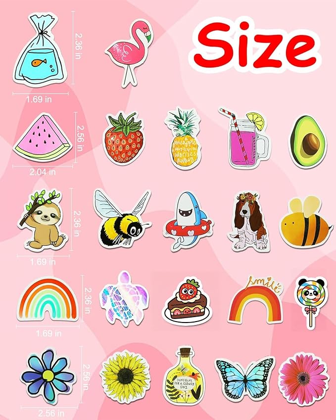 200 Pcs Cute Aesthetic Water Bottle Stickers for Kids, Waterproof Vinyl | Fun No-Repeat Designs Made with Durable Waterproof Vinyl, Great for Kids' Water Bottles, Crafts, Classroom Rewards, Gifts