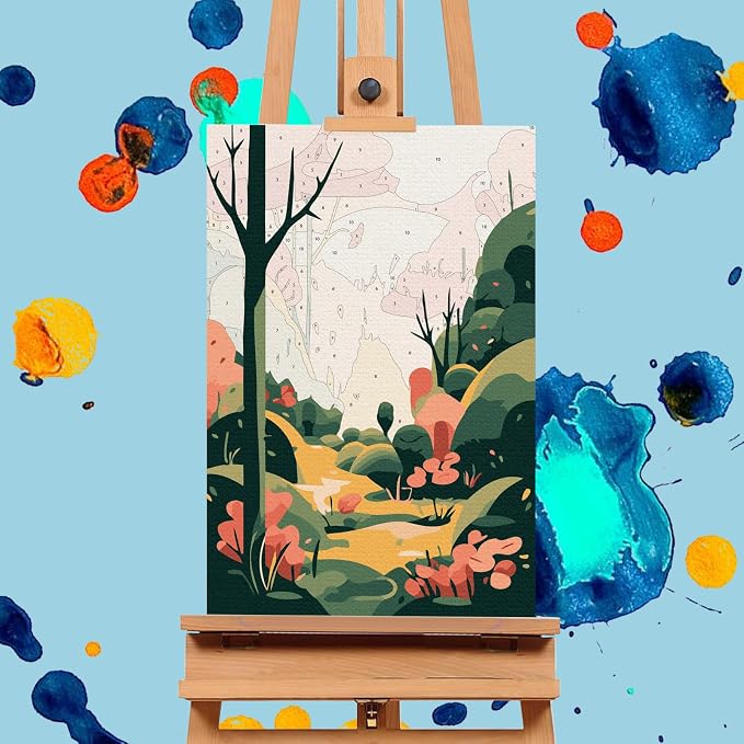 4 Pack Framed Paint by Numbers Kit for Adults with Wooden Easel, 8x12 Inch | Four Seasons Landscapes, Easy DIY Acrylic Canvas Craft Kit with Frame for Beginners, Home Decor, Stress Relief Relaxing Gift