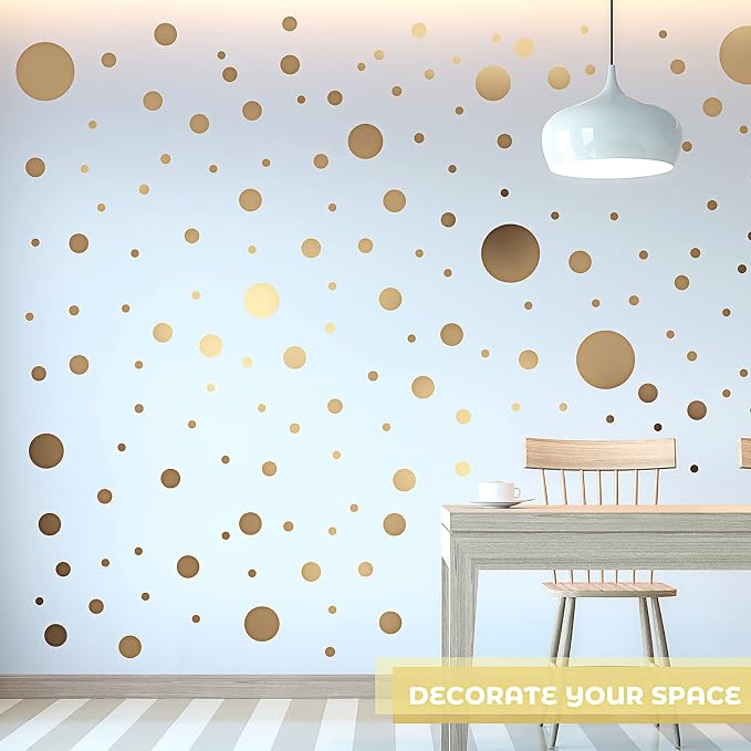 Zonon 264 Pcs Polka Dot Wall Stickers Peel and Stick Vinyl Circle Gold