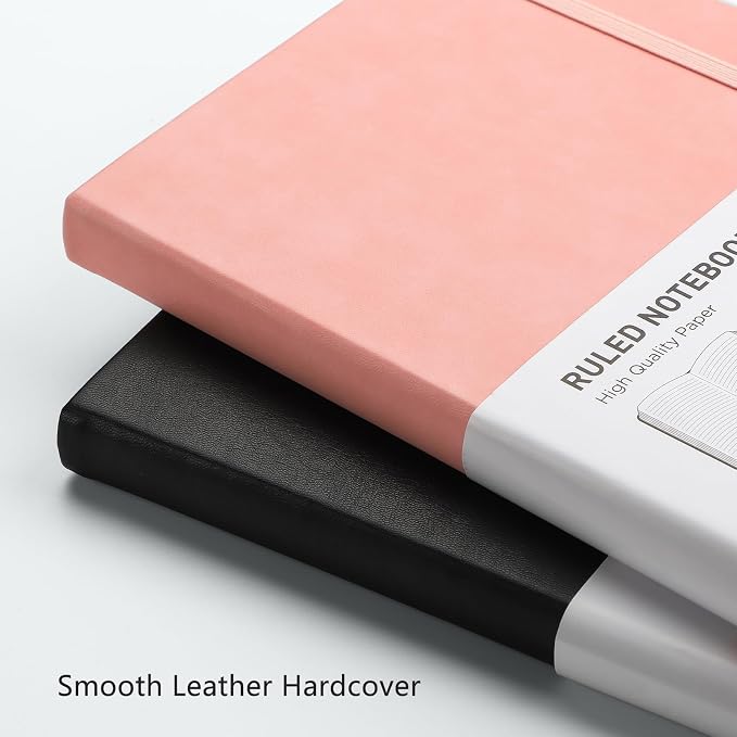 RETTACY Lined Journal Notebook, 192 Numbered Pages, A5 Size (5.7'' x 8.3'') | Leather Hardcover, 100 GSM Thick Paper, for Men & Women, Journaling, Writing, Work & Office (Pink)