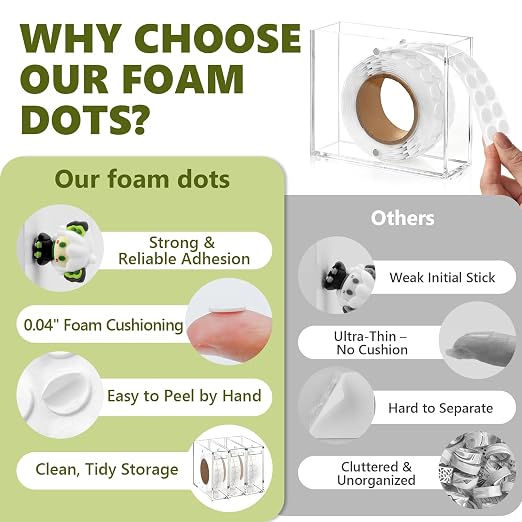 400 PCS 1mm Double Sided Foam Dots with Acrylic Box 0.4" Foam Round Dots 3D Craft Foam Tape Dual Adhesive Foam Mounts Foam Pop Dots for Art Crafts DIY(White with Box,0.4" Diameter,1mm Thick)