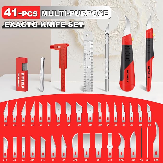 DIYSELF 41-Piece Exacto Knife Set, Precision Hobby Knife Kit for Art Crafts | Quick Blade Change, Organized Storage Case, Scalpel Knife for Paper and Models, Craft Knife for Artists and Hobbyists