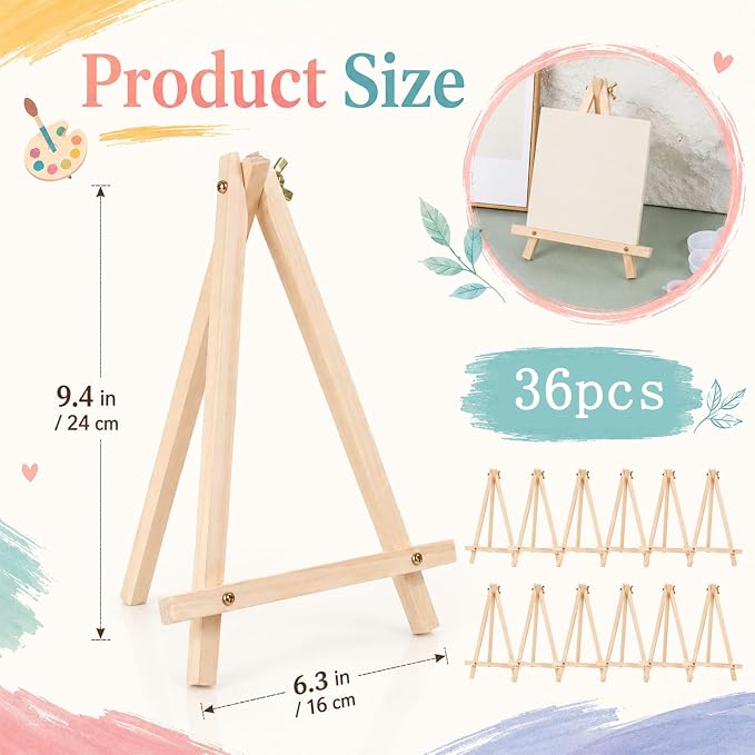 36 Pack 9 Inch Wood Tripod Easel Stand for Painting Canvases
