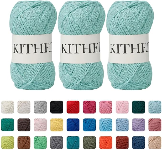 Cotton Yarn，10.5oz，526yard，3 Pack ，Soft Yarn for Crocheting and Knitting (13 Aqua)