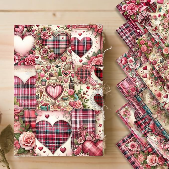 Vintage Valentine Scrapbook Paper Pad ,6"×6” Single-Sided Scrapbooking Decoupage Cardstock Origami Decorative Craft Paper Supplies for DIY Crafts, Card Making, Art Journaling, 24 Sheets 12 Designs