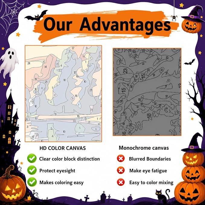 SUJINMEI Halloween Paint by Numbers Kit for Adults Without Frame 16X20 inch | Haunted House Adult Paint by Number Kits on Canvas, Halloween Paint by Numbers for Adults, Acrylic Paints for Home Wall Decor