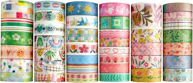 Bomichi 38 Rolls Washi Tape Aesthetic Colored Decorative