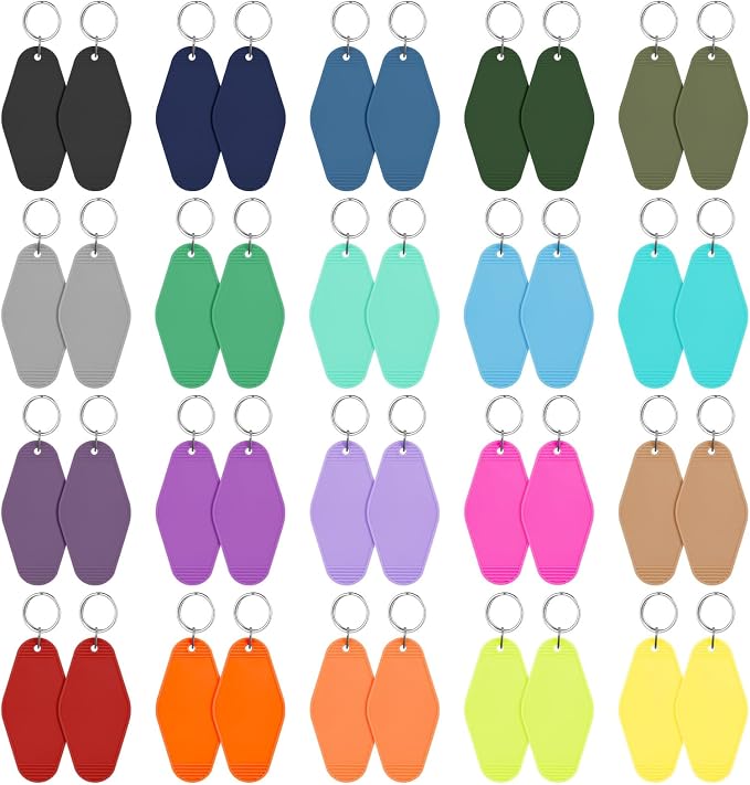 LOTMER 20/30/40/80 PCS Hotel Keychain Blank with Key Rings, 60 Colors Motel Key Chains for DIY Keychains